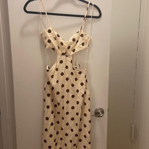 Zara - New with Tags - Ivory / Brown Polka Dot Cut Out Dress - XS